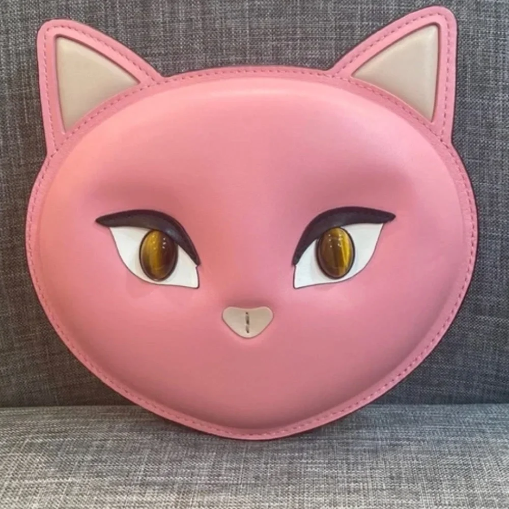 kate spade Pink Cat Face Crossbody Bag gold chain